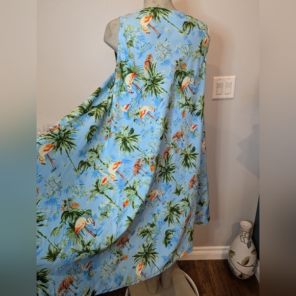 Blue tropical trapeze dress,  lightweight  One size fits Medium-1x - Picture 6 of 8